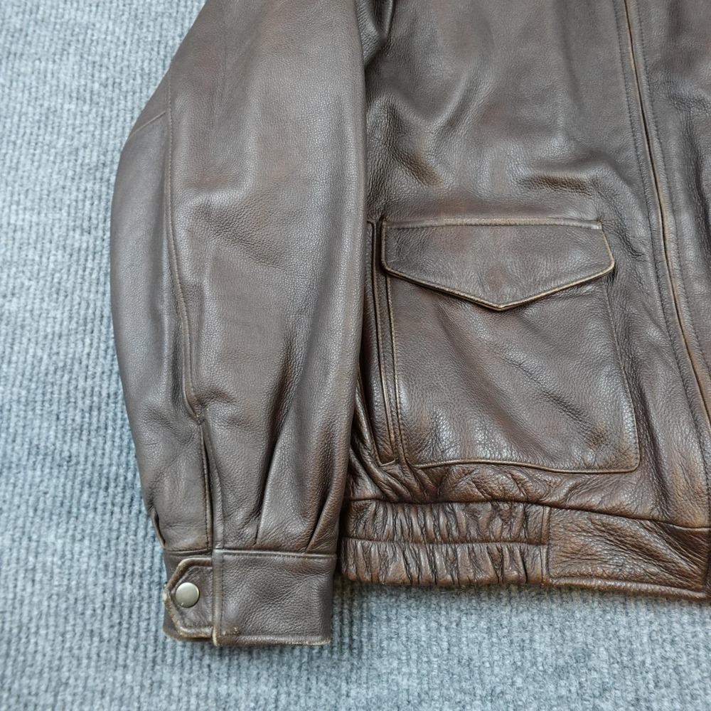 Sonoma Jacket Mens Large Brown Leather Bomber Full Zip USA Flag Lined Aviator - Picture 3 of 13